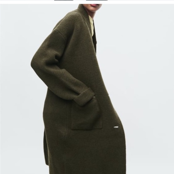 Zara Oversized Khaki Olive Green Long Sweater Coat size Medium NWOT - Picture 3 of 10
